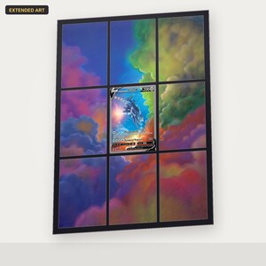 May include: A rectangular display featuring a central Origin Forme Dialga V trading card surrounded by an extended art border. The artwork depicts a vibrant, multi-coloured sky with clouds in shades of blue, purple, orange, and green.