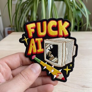 AI Broken Computer Iron on Patch, For Jacket Backpack, Funny Anti Tech Style, Office Worker Gift