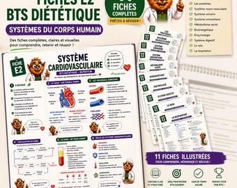 Pack de 10 fiches de révision + 1 fiche Bonus - BPADN - BTS Diététique 2027 – Comprendre, Mémoriser, Réussir– PDF imprimable