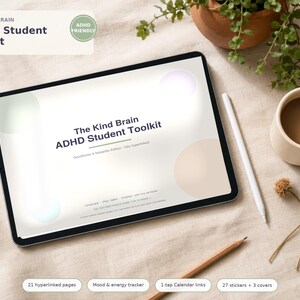 Agenda per studenti con ADHD GoodNotes, agenda digitale con collegamenti ipertestuali per iPad, tracker dell'umore, campi digitabili, notabilità, organizer per l'università, senza data