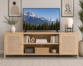 Modern Media Console TV Stand with Cabinet Storage, Entertainment Center for Living Room