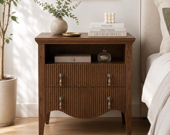 Wooden Nightstand with 2 Drawers, Bedside Table with Open Shelf, Bedroom End Table for Living Room & Guest Room