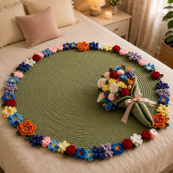 Crochet Flower Bouquet Blanket Pattern PDF | Blooming Bouquet Round Floral Blanket | 3D Rose Bouquet | Baby Blanket DIY | Instant Download
