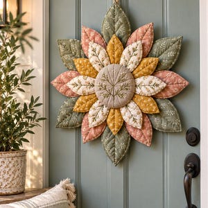 Mönster för väggbonad med quiltade blommor i PDF-format | Mönster för tygquilt med blommor | Handledning för DIY-applikationssömnad | Handgjord heminredning