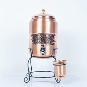 Pure Copper Water Dispenser with Stand, Hand Hammered Design. 5L/8L Capacities.