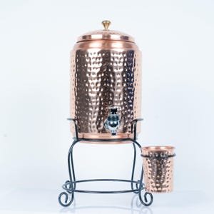 Pure Copper Water Dispenser with Brass Tap, Hand Hammered Design. 5L/10L/18L Capacities.