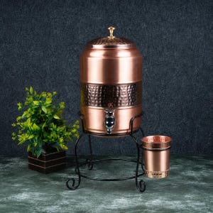 Pure Copper Water Dispenser with Brass Tap, Hand Hammered Design. 5L/10L/18L Capacities.