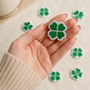 Four Leaf Clover Iron On Patch,Lucky Shamrock Embroidered Applique forJackets Hats Bags Clothes,DIY Sewing Patch,St Patrick'sDecor,Set of 10