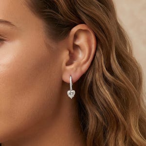 Heart Cut Cubic Zirconia Hook Earrings, Dainty Crystal Heart Drop Earrings, 925 Sterling Silver Post, Copper Jewelry, Romantic Love Earrings