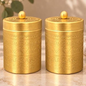 Gegraveerde messing masala-doos, Indiase kruidenbewaarcontainer, keukenorganizer, set van 2 dozen