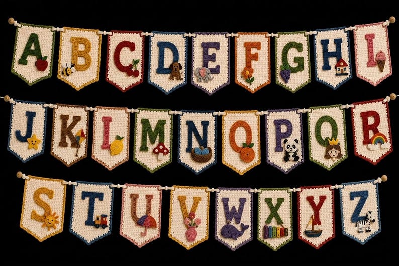 Crochet Alphabet Banner Pattern | A-Z ABC Wall Hanging Garland ...