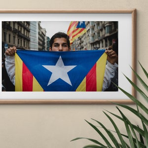 Young Man with Catalonia Flag Color Photography Barcelona Demonstration image 9