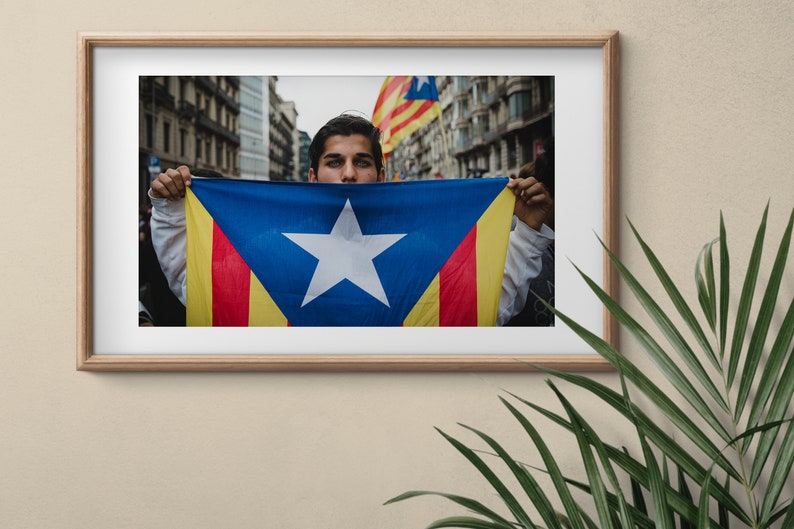 Young Man with Catalonia Flag Color Photography Barcelona Demonstration image 9