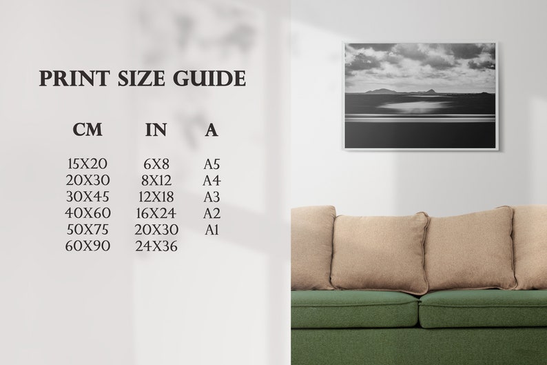 Listing des différentes tailles d'impression de la photo.