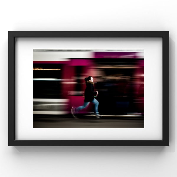 Last Train - Racing through a Paris train station: vibrant photography of a woman in motion