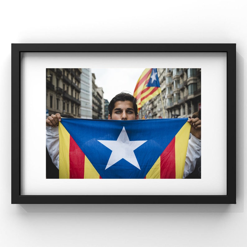Young Man with Catalonia Flag Color Photography Barcelona Demonstration image 4