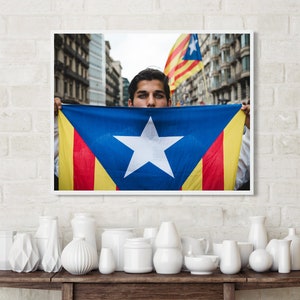 Young Man with Catalonia Flag Color Photography Barcelona Demonstration image 5