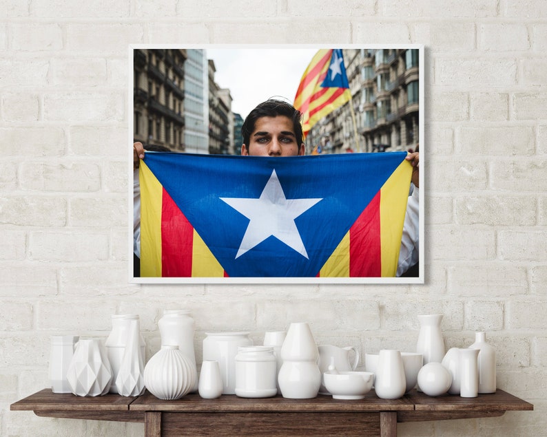 Young Man with Catalonia Flag Color Photography Barcelona Demonstration image 5