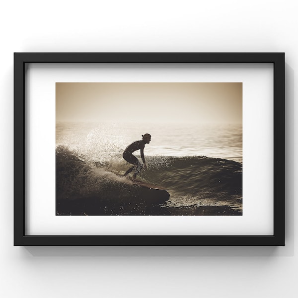 Fine Art Minimalist Surf Print - Sunset Longboard Lifestyle Biscarosse Plage Fine Art Photography Wall Decor