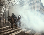 Mounted Police in Paris, Urban Riot, Yellow Vests Protest - Color Photo Print