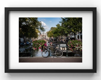 Amsterdam city canal and bike photo, Cityscape wall art, Poster photo print, Amsterdam poster, Amsterdam bicycle, European travel souvenir