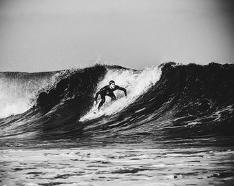 Epic Surfing Moment, Moliets et Maa Beach - Black and White Photography Print