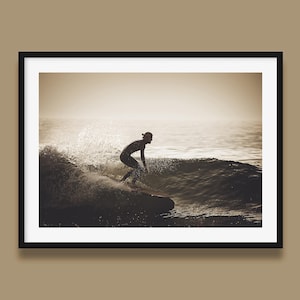 Fine Art Minimalist Surf Print - Sunset Longboard Lifestyle Biscarosse Beach Fine Art Photography Wall Decor
