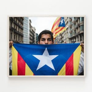 Young Man with Catalonia Flag Color Photography Barcelona Demonstration image 6