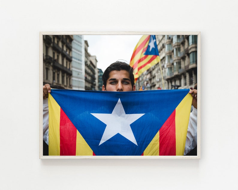 Young Man with Catalonia Flag Color Photography Barcelona Demonstration image 6