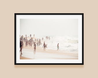 French Atlantic Beach Print: Ocean Waves, People Silhouettes