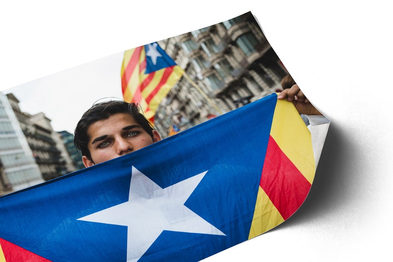 Young Man with Catalonia Flag Color Photography Barcelona Demonstration image 3