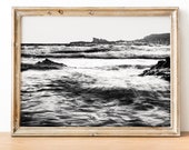 Stormy Sea in Saint-Cyr-sur-Mer. Black and white photo for framing. Long pose for Modern Wall Decoration