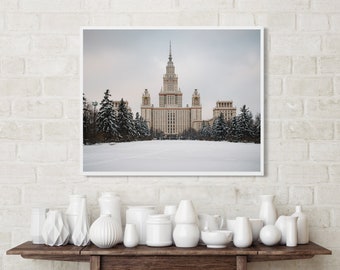 Color Photograph of Moscow State University under the snow - Lustred Paper Print