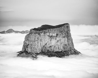 Mont Aiguille Misty Mountain Print: Vercors French Alps Black & White