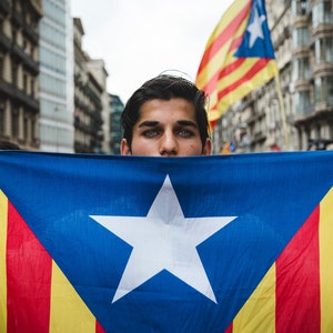 Young Man with Catalonia Flag Color Photography Barcelona Demonstration image 1