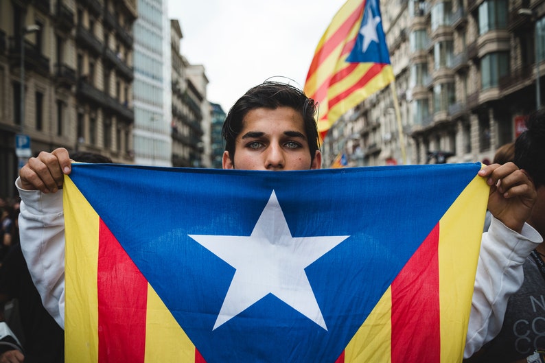 Young Man with Catalonia Flag Color Photography Barcelona Demonstration image 1