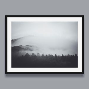 Mountains in the Mist - Black and White Mystical Landscape - Art Print