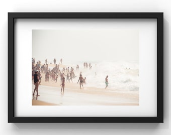 Beach print, ocean wall art, modern beach print, coastal print, summer poster, ocean photo, people on the beach.
