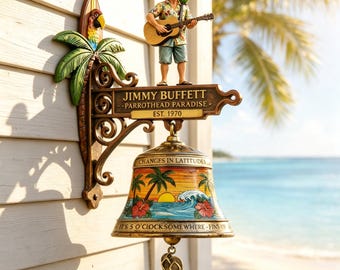 Sonnette humoristique Jimmy Buffett, statue de chanteur en résine 3D, décoration de porte musicale originale, sonnette de porte unique, cadeau créatif pour les fans
