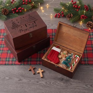 Personlig julaftonsask, specialgraverad träminnesask, julklappsask, presentask för tomten, julminneslåda för barn