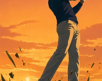 Golf Printable Wall Art, Golfer Swing Poster, Golden Hour Golf Print, Office Golf Room Decor, Digital Download, 5 Aspect Ratios
