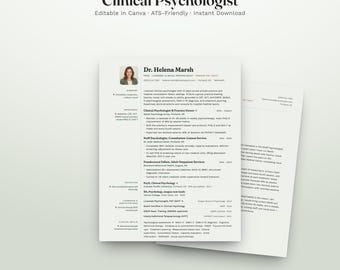 CV-mall för klinisk psykolog + personligt brev | Redigerbar i Canva | ATS-vänlig | Direkt nedladdning