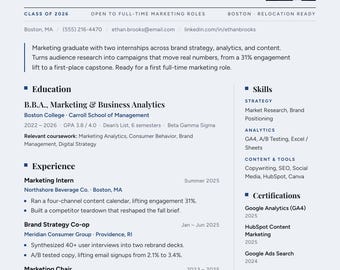 New Grad Professional Resume Template + Cover Letter | Editable in Canva | ATS-Friendly | Instant Download