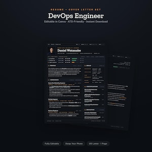 DevOps Engineer Resume Template + Cover Letter | Editable in Canva | ATS-Friendly | Instant Download