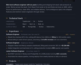 Software Engineer Resume Template + Cover Letter | Editable in Canva | ATS-Friendly | Instant Download