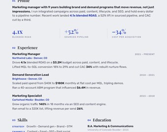 Marketing Manager Resume Template + Cover Letter | Editable in Canva | ATS-Friendly | Instant Download