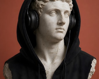 Marble Bust Hoodie Printable Wall Art, Statue Streetwear Poster, Modern Classical Print, Terracotta Room Decor, Digital Download, 5 Ratios