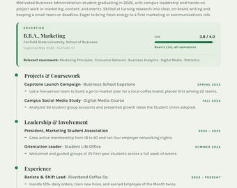 Student First Job Resume Template + Cover Letter | Editable in Canva | ATS-Friendly | Instant Download