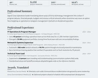 Military to Civilian Resume Template + Cover Letter | Editable in Canva | ATS-Friendly | Instant Download