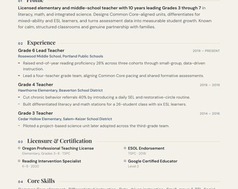 Teacher Resume Template + Cover Letter | Editable in Canva | ATS-Friendly | Instant Download
